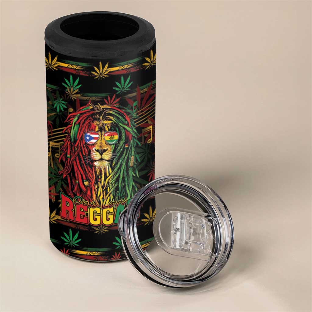 Personalized Puerto Rico One Love Reggae Lion 4 in 1 Can Cooler Tumbler Caribbean Reggae Spirit