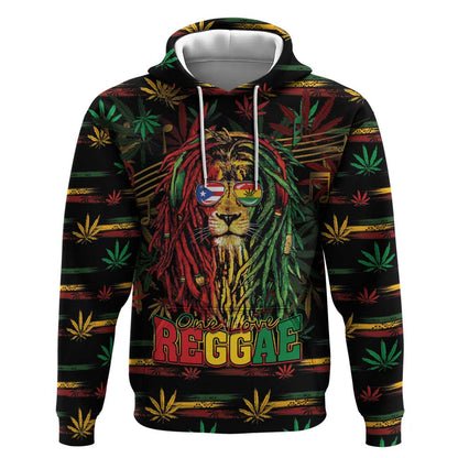 Personalized Puerto Rico One Love Reggae Lion Hoodie Caribbean Reggae Spirit