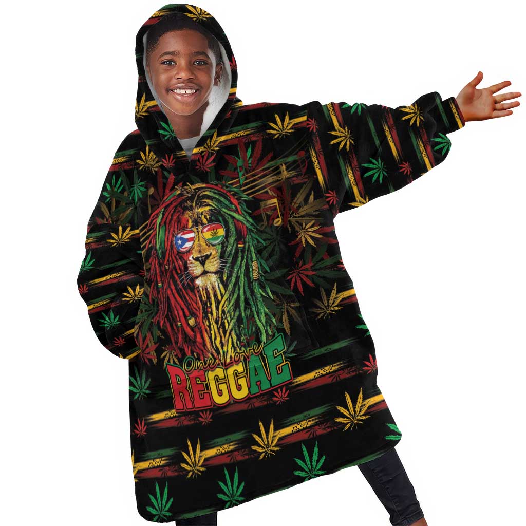 Personalized Puerto Rico One Love Reggae Lion Kid Wearable Blanket Hoodie Caribbean Reggae Spirit
