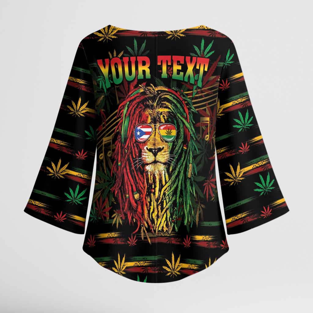 Personalized Puerto Rico One Love Reggae Lion Kimono Sleeve Blouse Caribbean Reggae Spirit