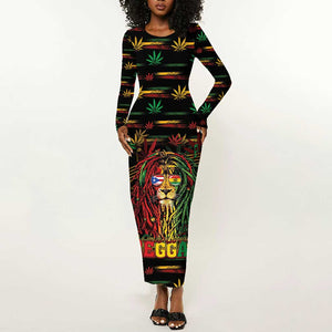 Personalized Puerto Rico One Love Reggae Lion Long Sleeve Bodycon Dress Caribbean Reggae Spirit