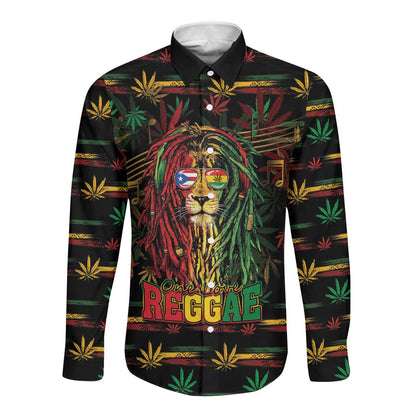 Personalized Puerto Rico One Love Reggae Lion Long Sleeve Button Shirt Caribbean Reggae Spirit