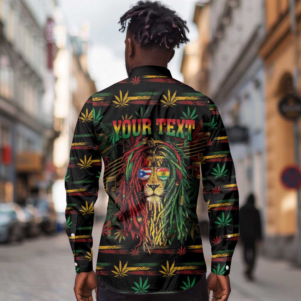 Personalized Puerto Rico One Love Reggae Lion Long Sleeve Button Shirt Caribbean Reggae Spirit