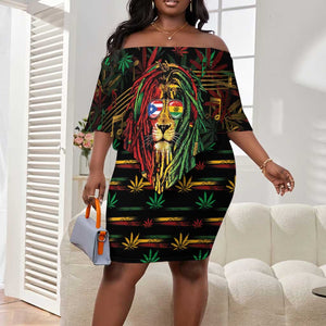 Personalized Puerto Rico One Love Reggae Lion Off Shoulder Short Dress Caribbean Reggae Spirit