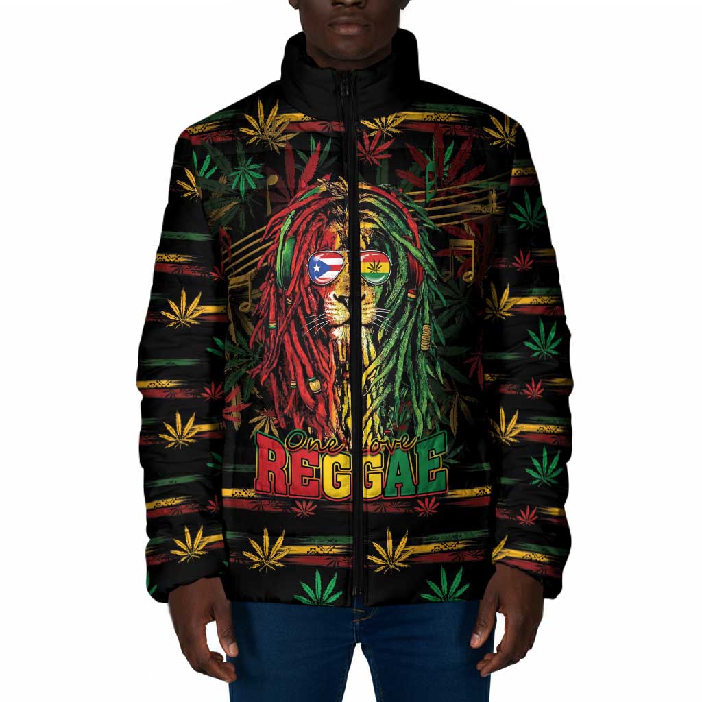 Personalized Puerto Rico One Love Reggae Lion Padded Jacket Caribbean Reggae Spirit