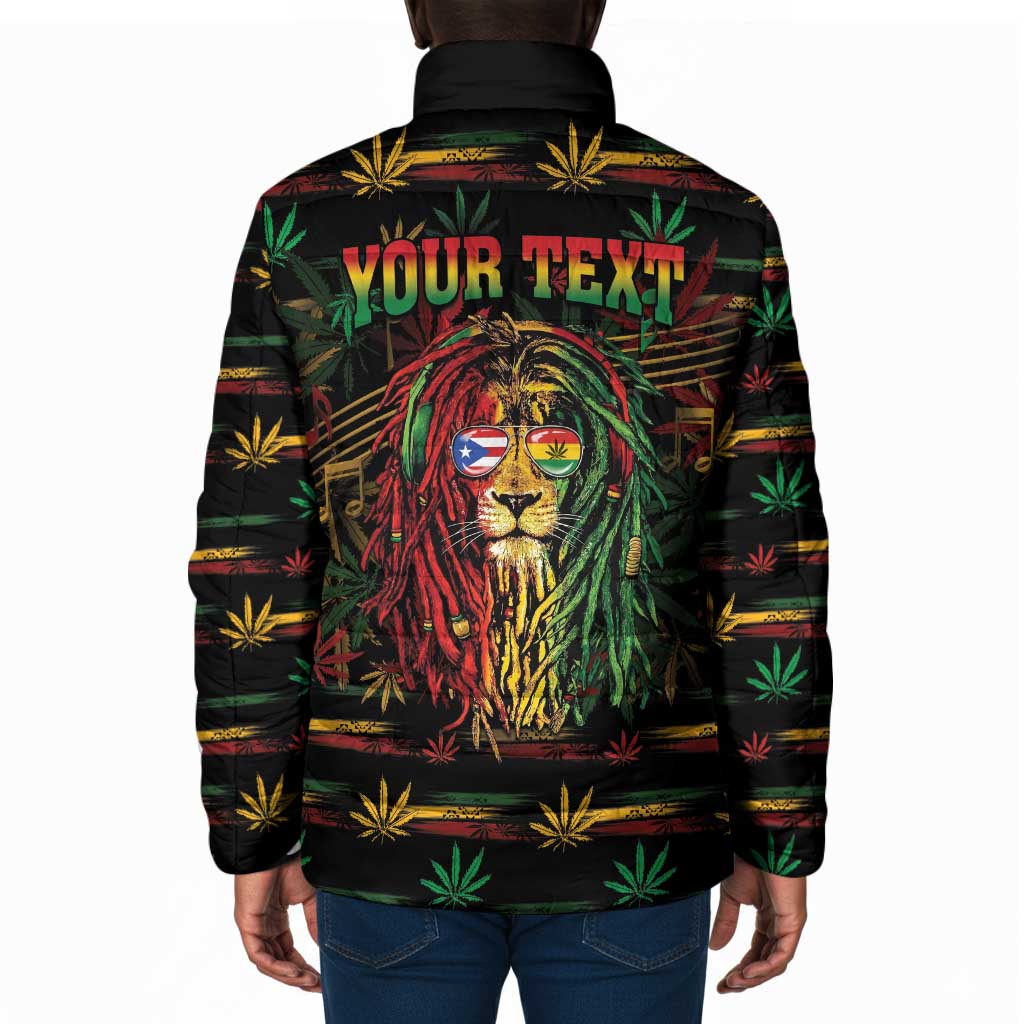 Personalized Puerto Rico One Love Reggae Lion Padded Jacket Caribbean Reggae Spirit