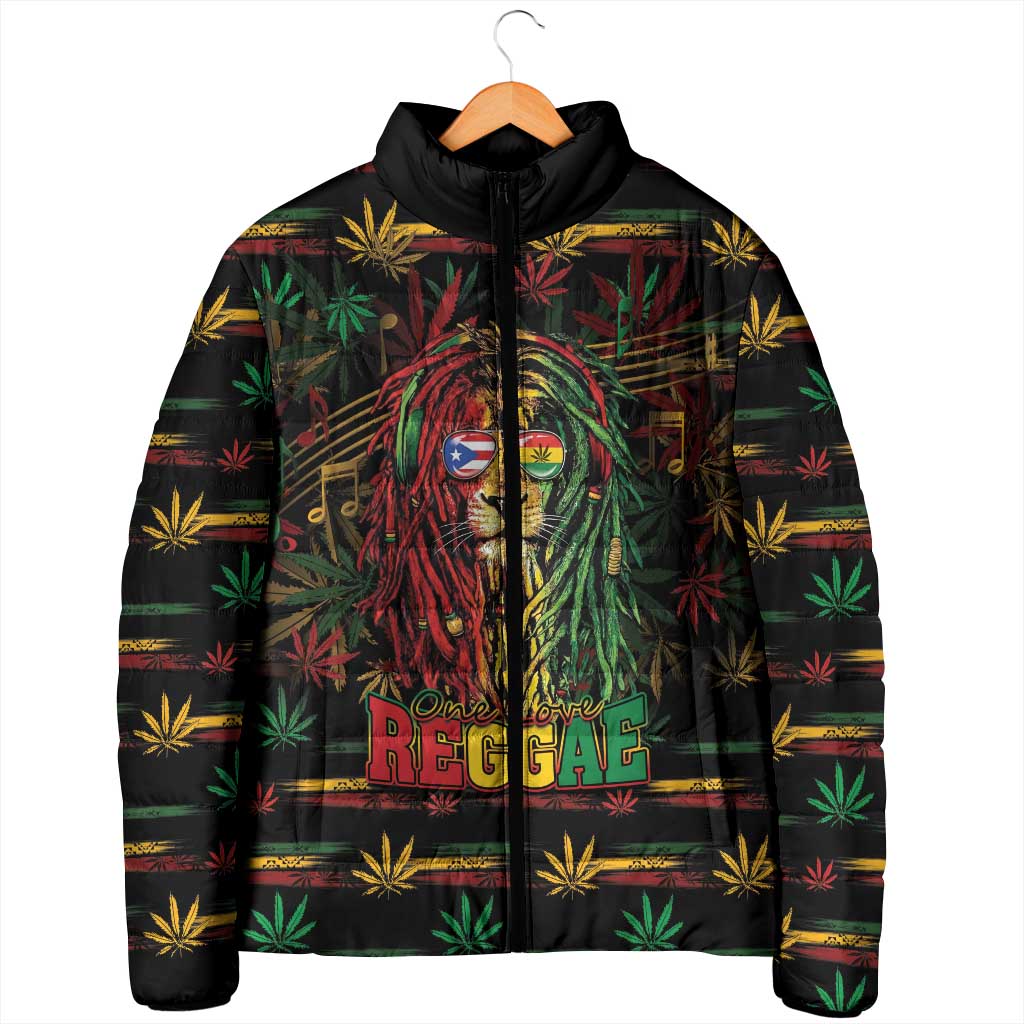 Personalized Puerto Rico One Love Reggae Lion Padded Jacket Caribbean Reggae Spirit
