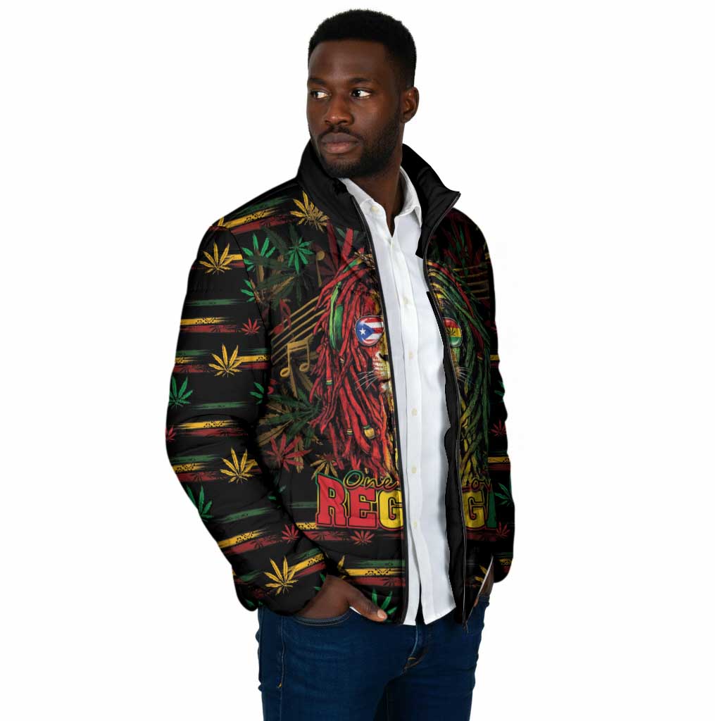 Personalized Puerto Rico One Love Reggae Lion Padded Jacket Caribbean Reggae Spirit