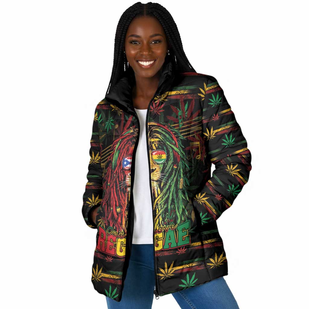 Personalized Puerto Rico One Love Reggae Lion Padded Jacket Caribbean Reggae Spirit