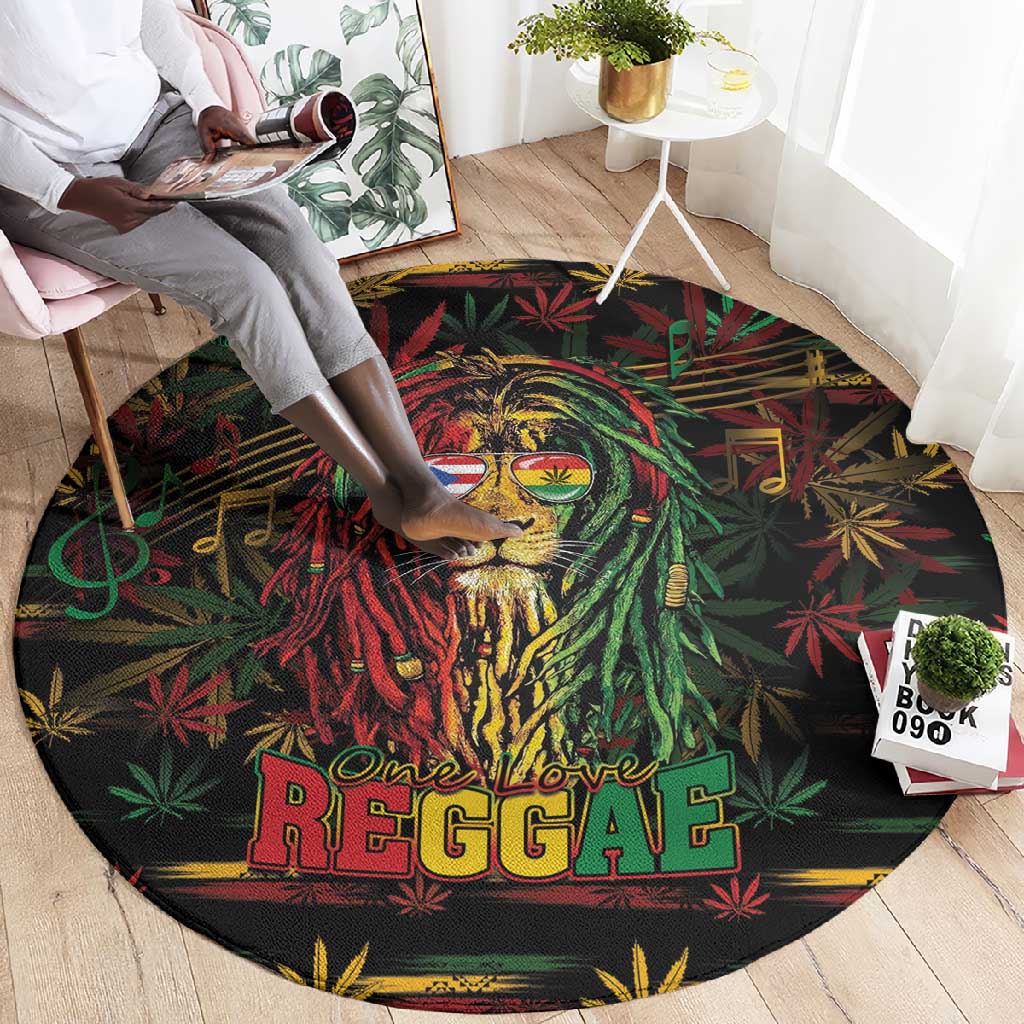 Puerto Rico One Love Reggae Lion Round Carpet Caribbean Reggae Spirit