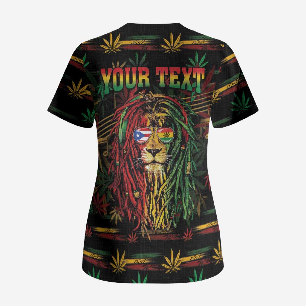 Personalized Puerto Rico One Love Reggae Lion Scrub Top Caribbean Reggae Spirit