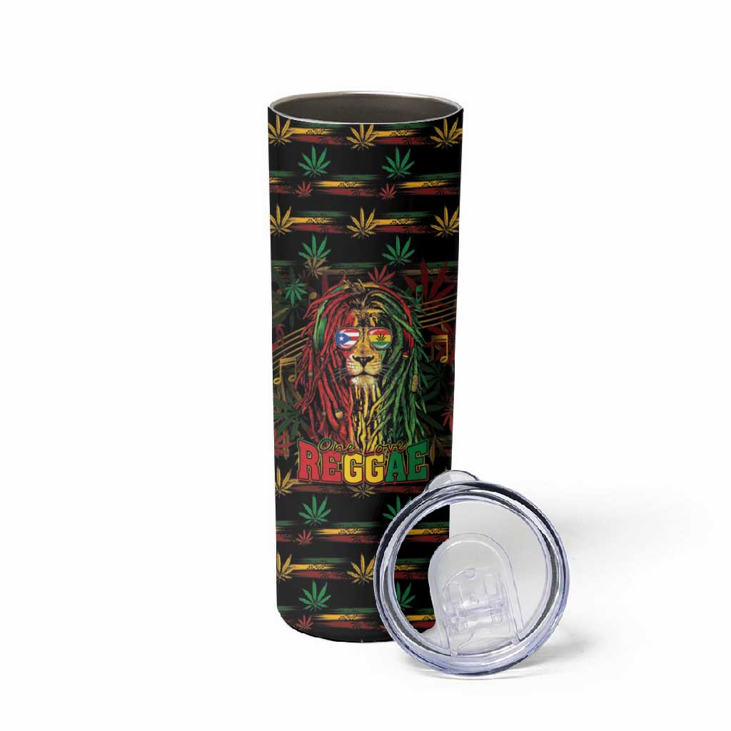 Personalized Puerto Rico One Love Reggae Lion Skinny Tumbler Caribbean Reggae Spirit