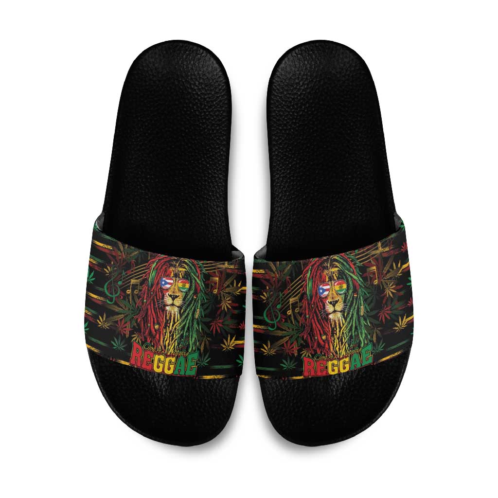 Puerto Rico One Love Reggae Lion Slide Sandals Caribbean Reggae Spirit