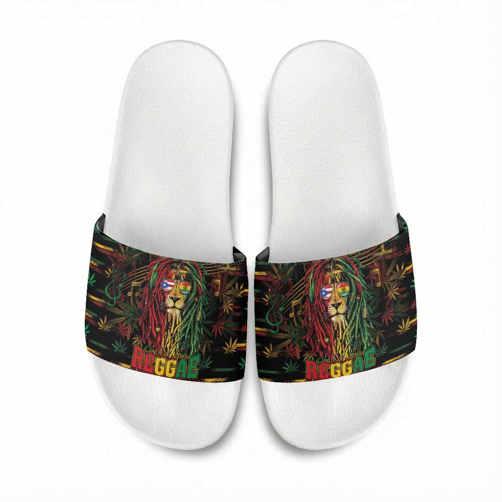 Puerto Rico One Love Reggae Lion Slide Sandals Caribbean Reggae Spirit