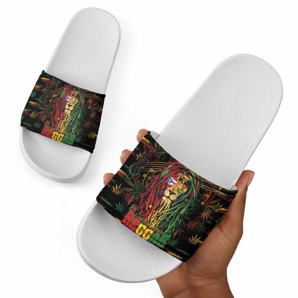 Puerto Rico One Love Reggae Lion Slide Sandals Caribbean Reggae Spirit