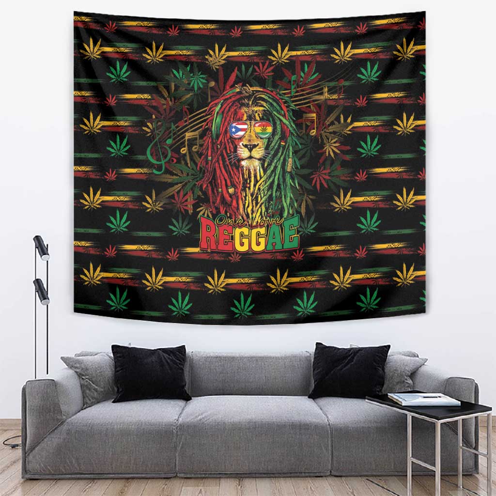 Puerto Rico One Love Reggae Lion Tapestry Caribbean Reggae Spirit