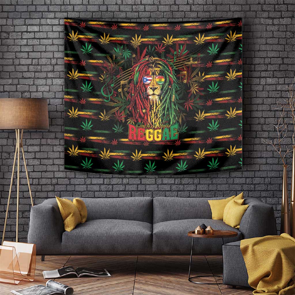 Puerto Rico One Love Reggae Lion Tapestry Caribbean Reggae Spirit