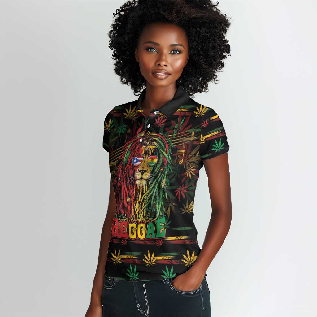 Personalized Puerto Rico One Love Reggae Lion Women Polo Shirt Caribbean Reggae Spirit