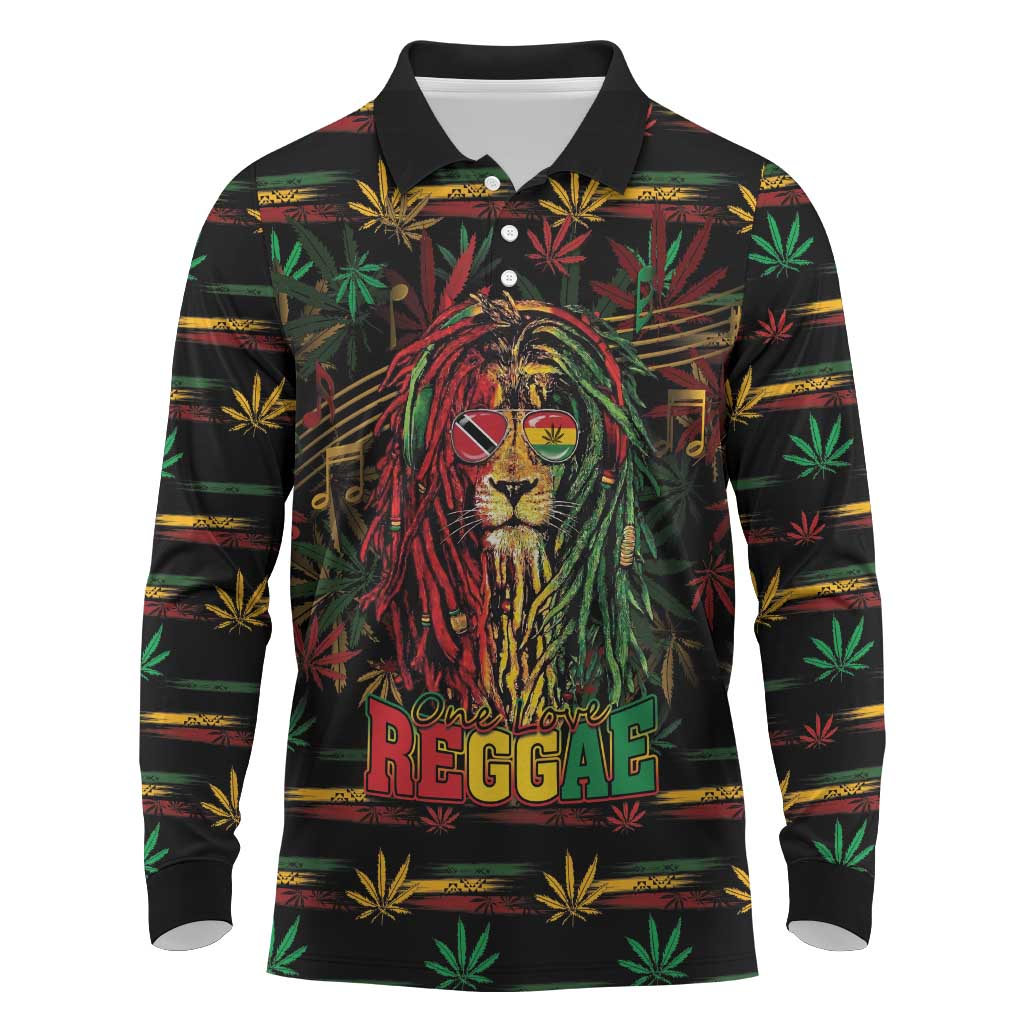 Personalized Trinidad and Tobago One Love Reggae Lion Long Sleeve Polo Shirt Caribbean Reggae Spirit