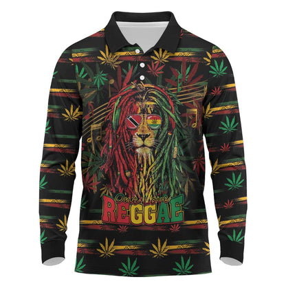 Personalized Trinidad and Tobago One Love Reggae Lion Long Sleeve Polo Shirt Caribbean Reggae Spirit