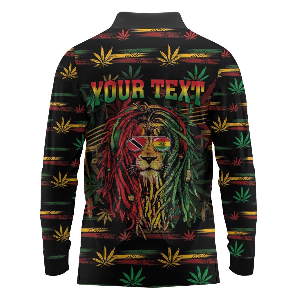 Personalized Trinidad and Tobago One Love Reggae Lion Long Sleeve Polo Shirt Caribbean Reggae Spirit