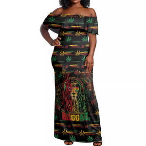Personalized Trinidad and Tobago One Love Reggae Lion Off Shoulder Maxi Dress Caribbean Reggae Spirit