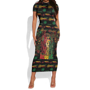 Personalized Trinidad and Tobago One Love Reggae Lion Short Sleeve Bodycon Dress Caribbean Reggae Spirit
