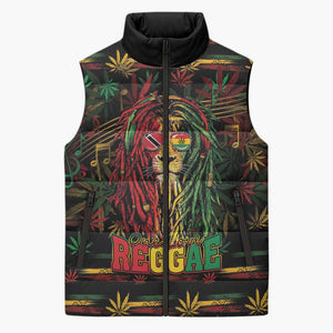 Personalized Trinidad and Tobago One Love Reggae Lion Sleeveless Puffer Jacket Caribbean Reggae Spirit