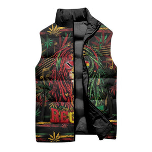 Personalized Trinidad and Tobago One Love Reggae Lion Sleeveless Puffer Jacket Caribbean Reggae Spirit