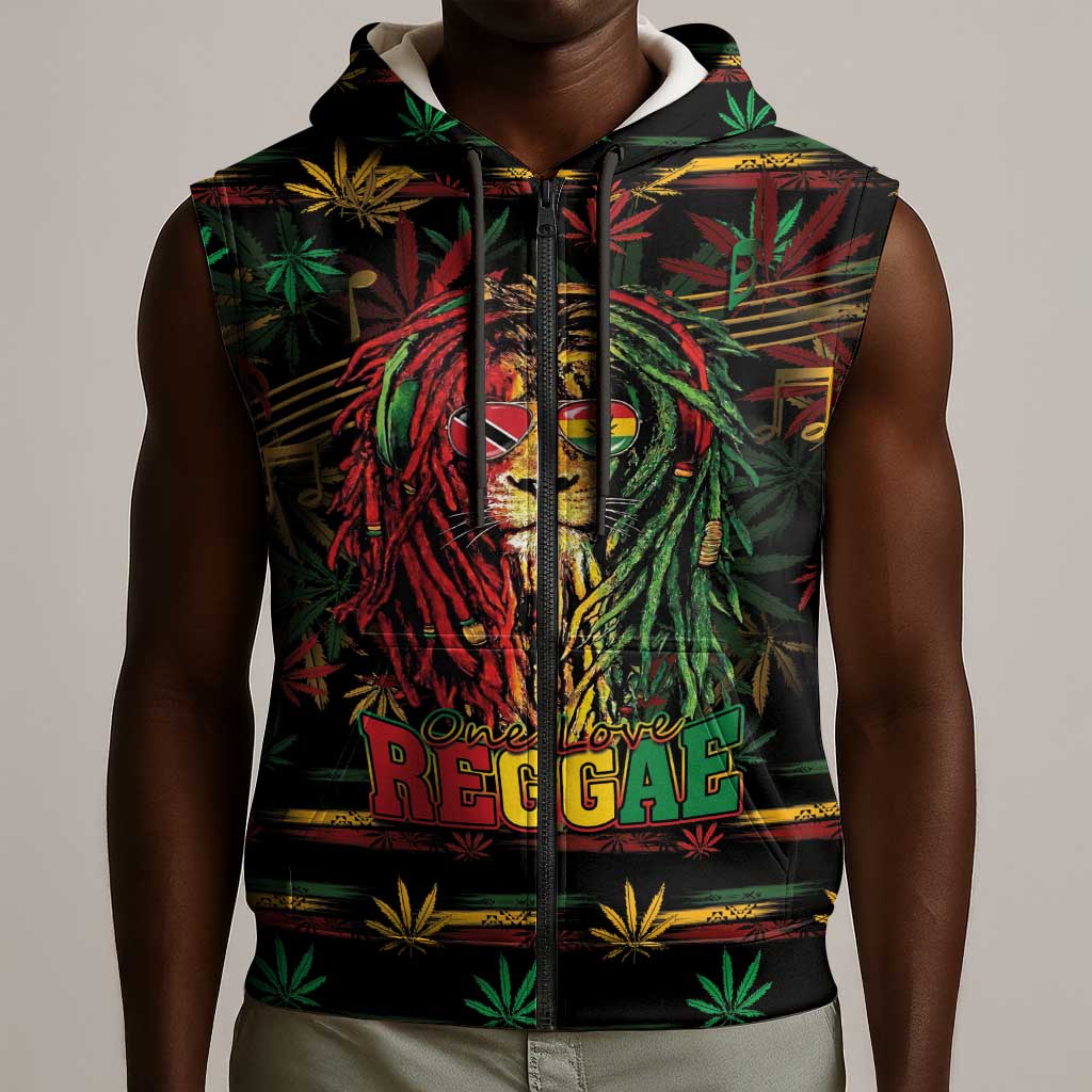 Personalized Trinidad and Tobago One Love Reggae Lion Sleeveless Zip Hoodie Caribbean Reggae Spirit