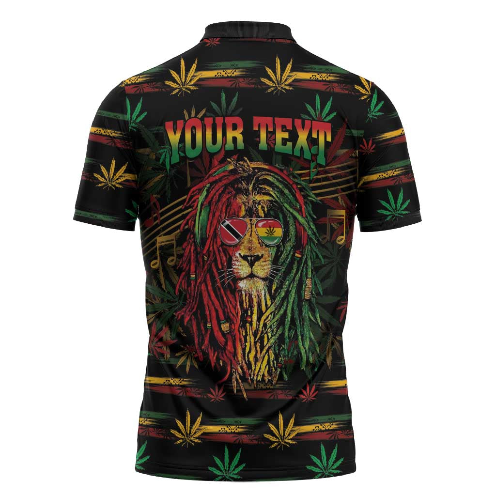 Personalized Trinidad and Tobago One Love Reggae Lion Zipper Polo Shirt Caribbean Reggae Spirit