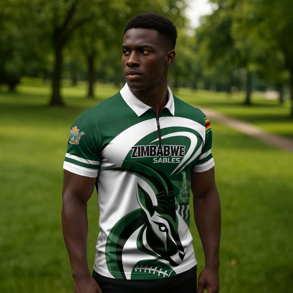 Custom Rugby Zimbabwe Zipper Polo Shirt Sables Is The Champion
