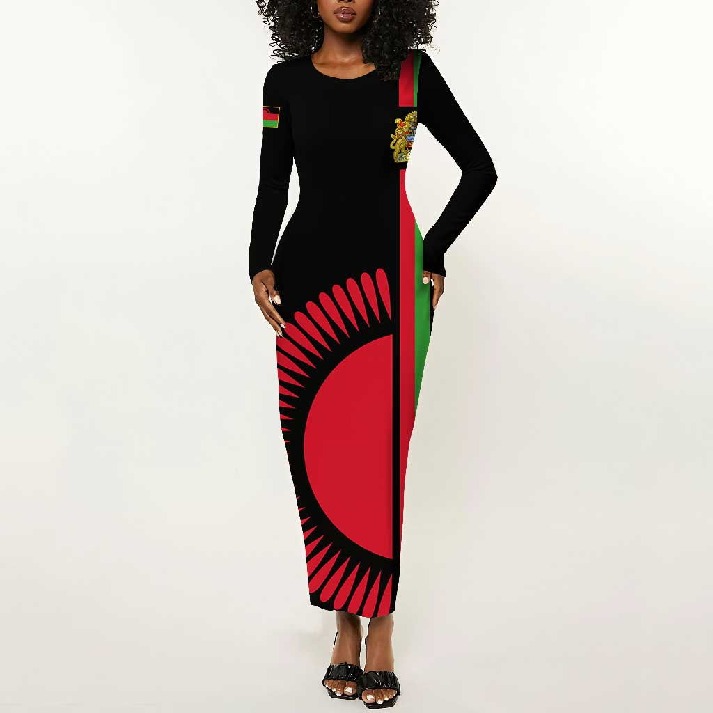 Personalized Malawi Long Sleeve Bodycon Dress with Coat of Arms Flag Style