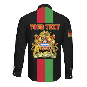 Personalized Malawi Long Sleeve Button Shirt with Coat of Arms Flag Style