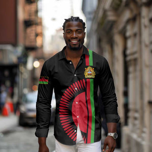 Personalized Malawi Long Sleeve Button Shirt with Coat of Arms Flag Style