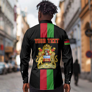 Personalized Malawi Long Sleeve Button Shirt with Coat of Arms Flag Style