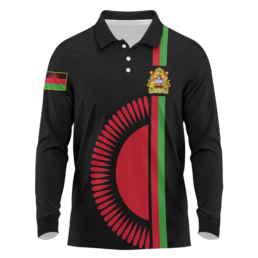 Personalized Malawi Long Sleeve Polo Shirt with Coat of Arms Flag Style