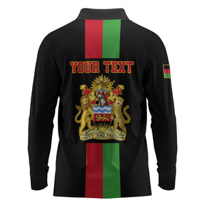 Personalized Malawi Long Sleeve Polo Shirt with Coat of Arms Flag Style