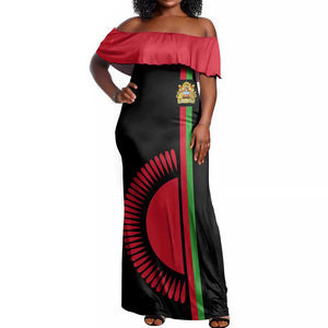 Personalized Malawi Off Shoulder Maxi Dress with Coat of Arms Flag Style