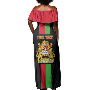 Personalized Malawi Off Shoulder Maxi Dress with Coat of Arms Flag Style