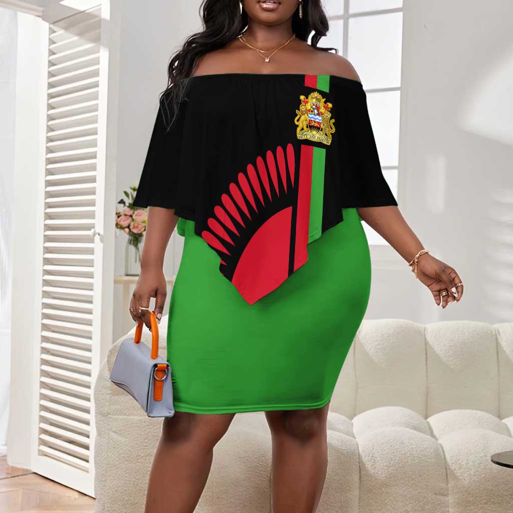 Personalized Malawi Off Shoulder Short Dress with Coat of Arms Flag Style LT01