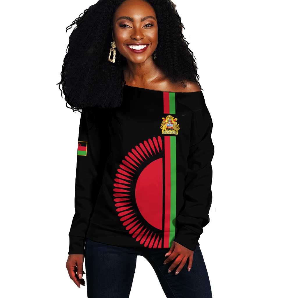 Personalized Malawi Off Shoulder Sweater with Coat of Arms Flag Style