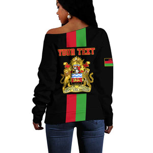 Personalized Malawi Off Shoulder Sweater with Coat of Arms Flag Style