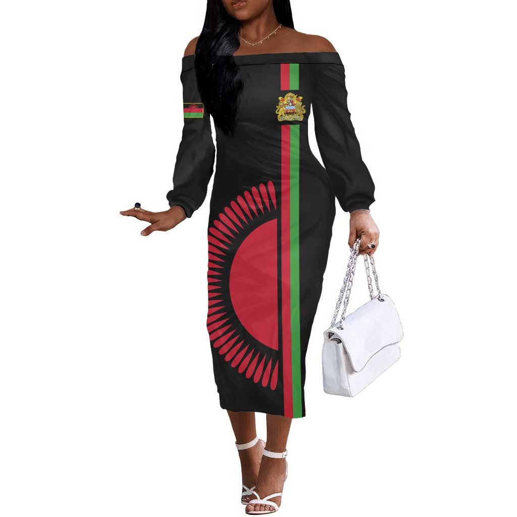 Personalized Malawi Off The Shoulder Long Sleeve Dress with Coat of Arms Flag Style