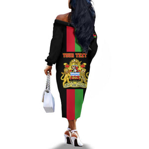 Personalized Malawi Off The Shoulder Long Sleeve Dress with Coat of Arms Flag Style