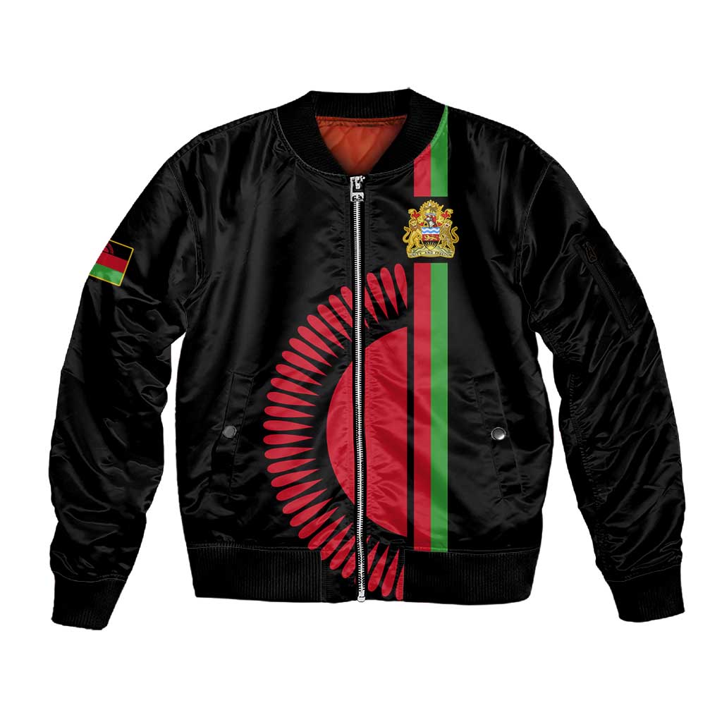 Personalized Malawi Sleeve Zip Bomber Jacket with Coat of Arms Flag Style