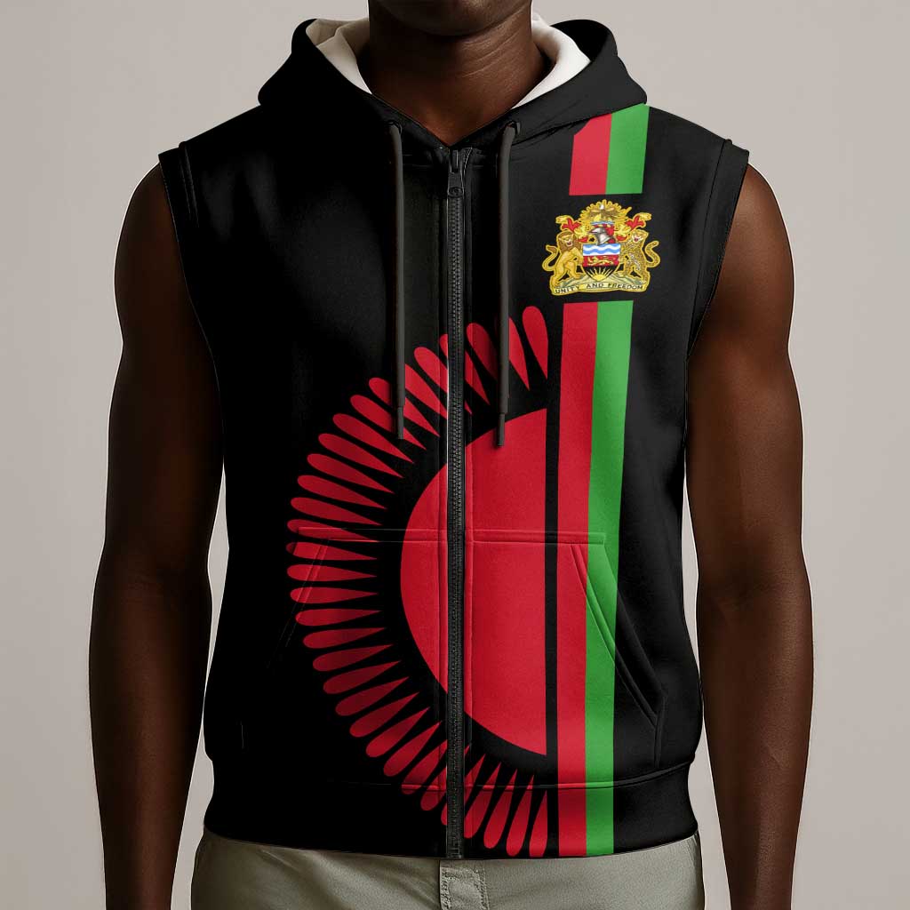 Personalized Malawi Sleeveless Zip Hoodie with Coat of Arms Flag Style - African Pride