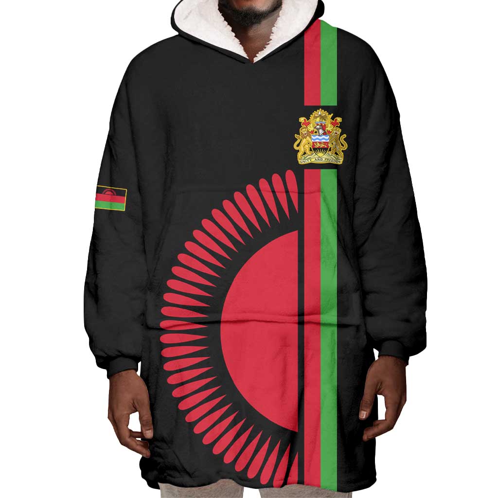 Personalized Malawi Wearable Blanket Hoodie with Coat of Arms Flag Style