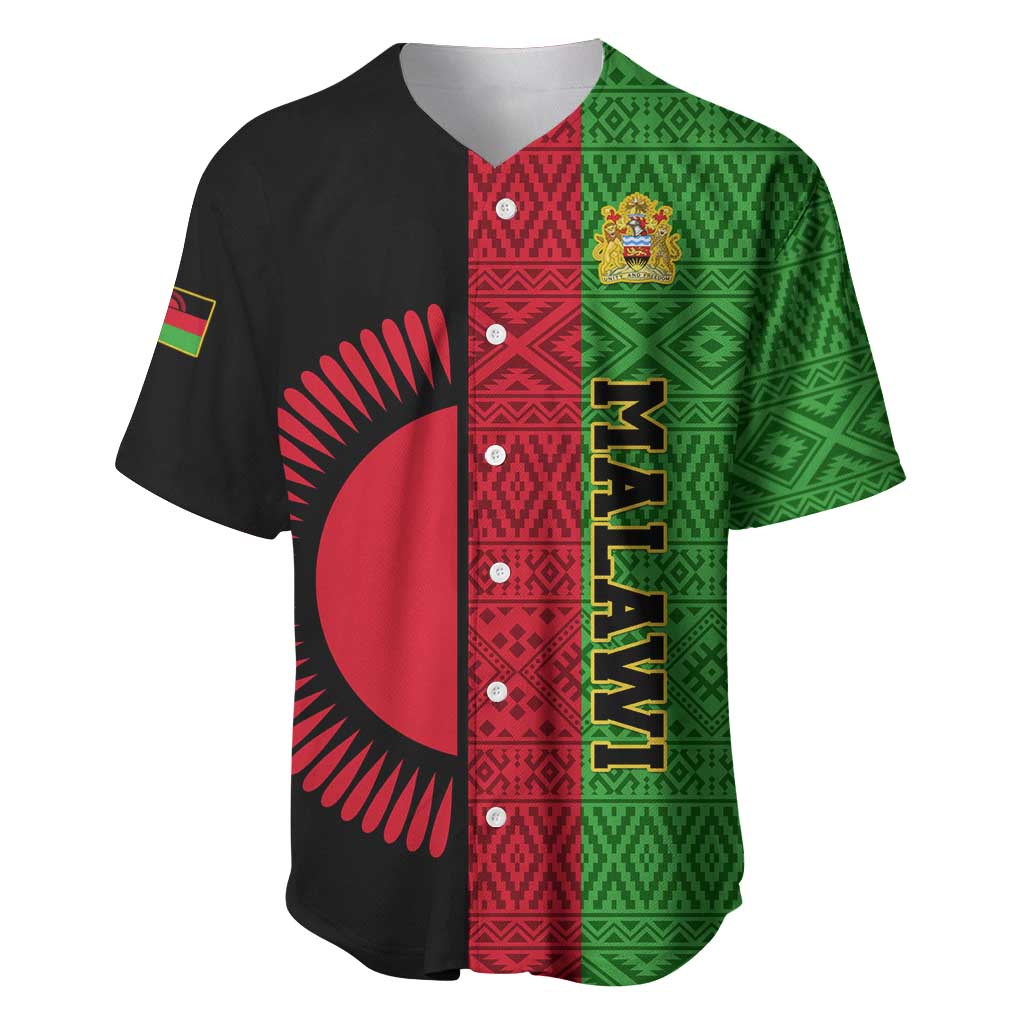 Personalized Malawi Baseball Jersey with Coat of Arms and African Pattern