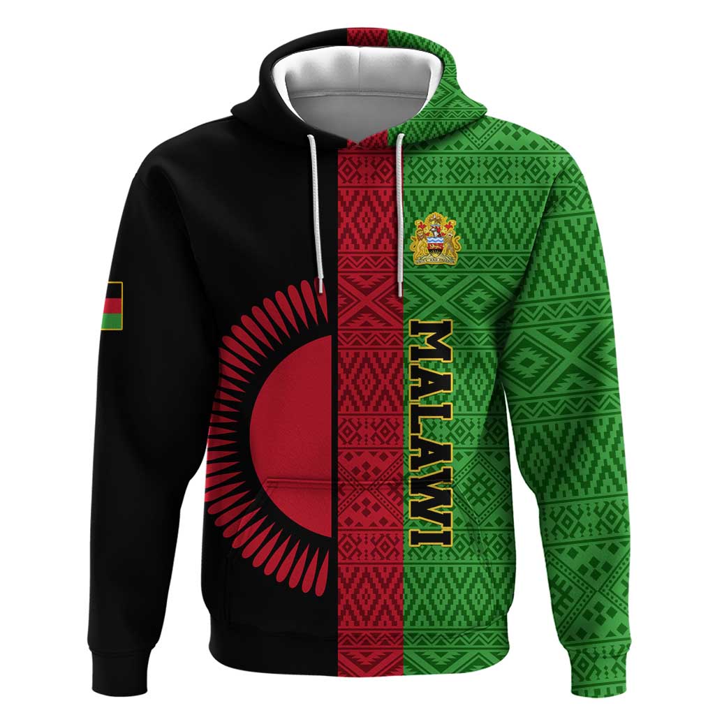 Personalized Malawi Hoodie with Coat of Arms and African Pattern